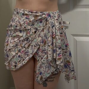Isabel Marat Mosaic Tile Print Silk Draped Mini Skirt - 38